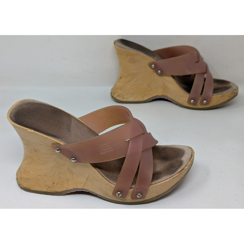 Vintage 90s Candies Wood Platform Wedge Slip On Y2K Sandals‎ Women's Size 7